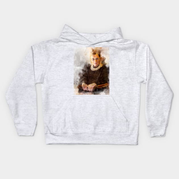 Ruth Bader Ginsburg with Judge Robes Portrait Watercolor Kids Hoodie by SPJE Illustration Photography